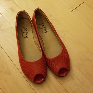 French Sole NY snakskin peep toe flat